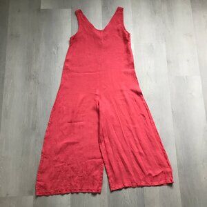 LUNGO LARNO WOMENS JUMPSUIT 100% LINEN V NECK WIDE LEG SMALL
